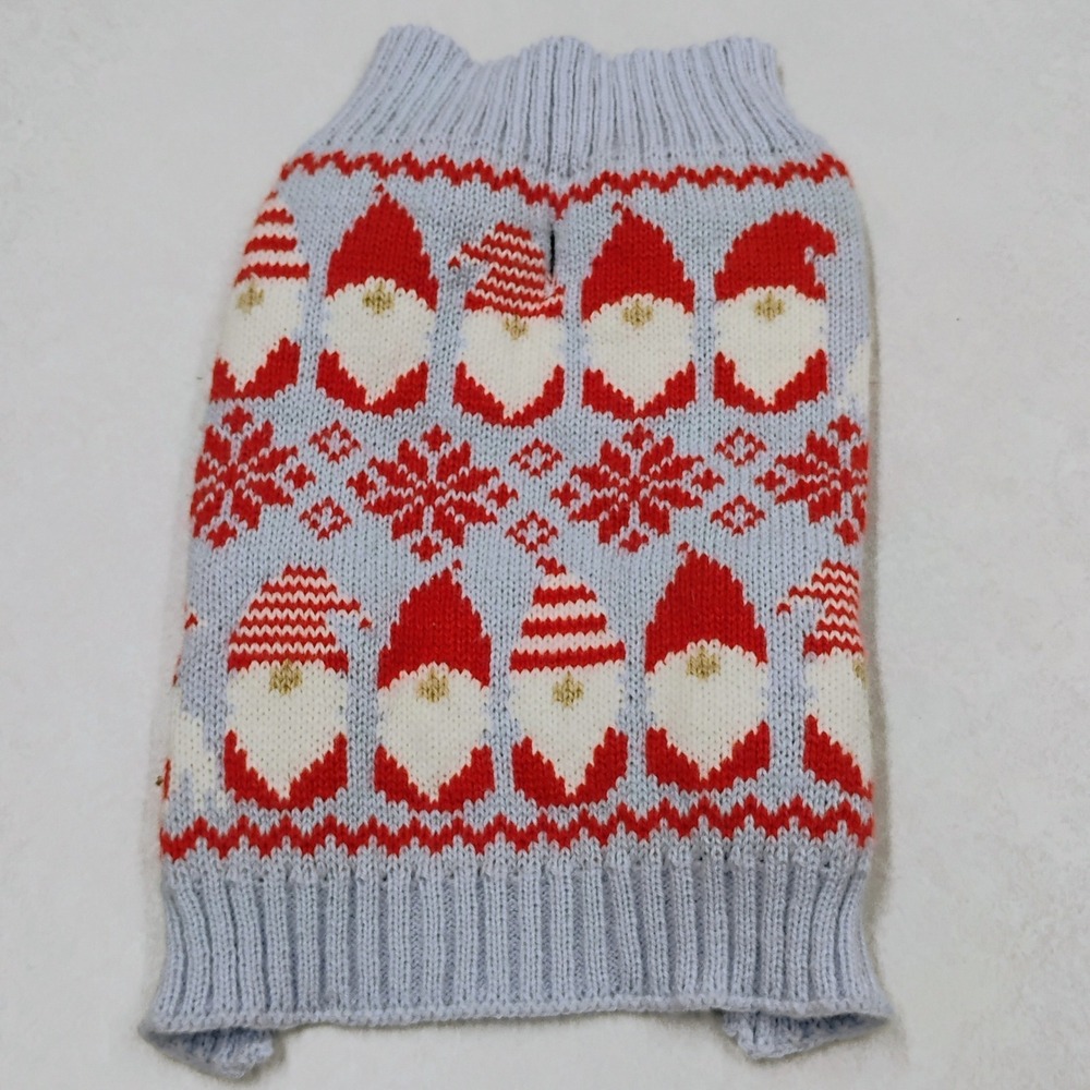 Light Blue Red Gnome Snowflake Dog Pet Sweater Knit Holiday Christmas‎